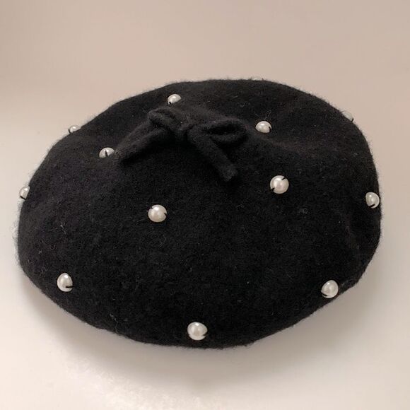 🖤Kate Spade beautiful Beret black with pearls - Picture 1 of 6